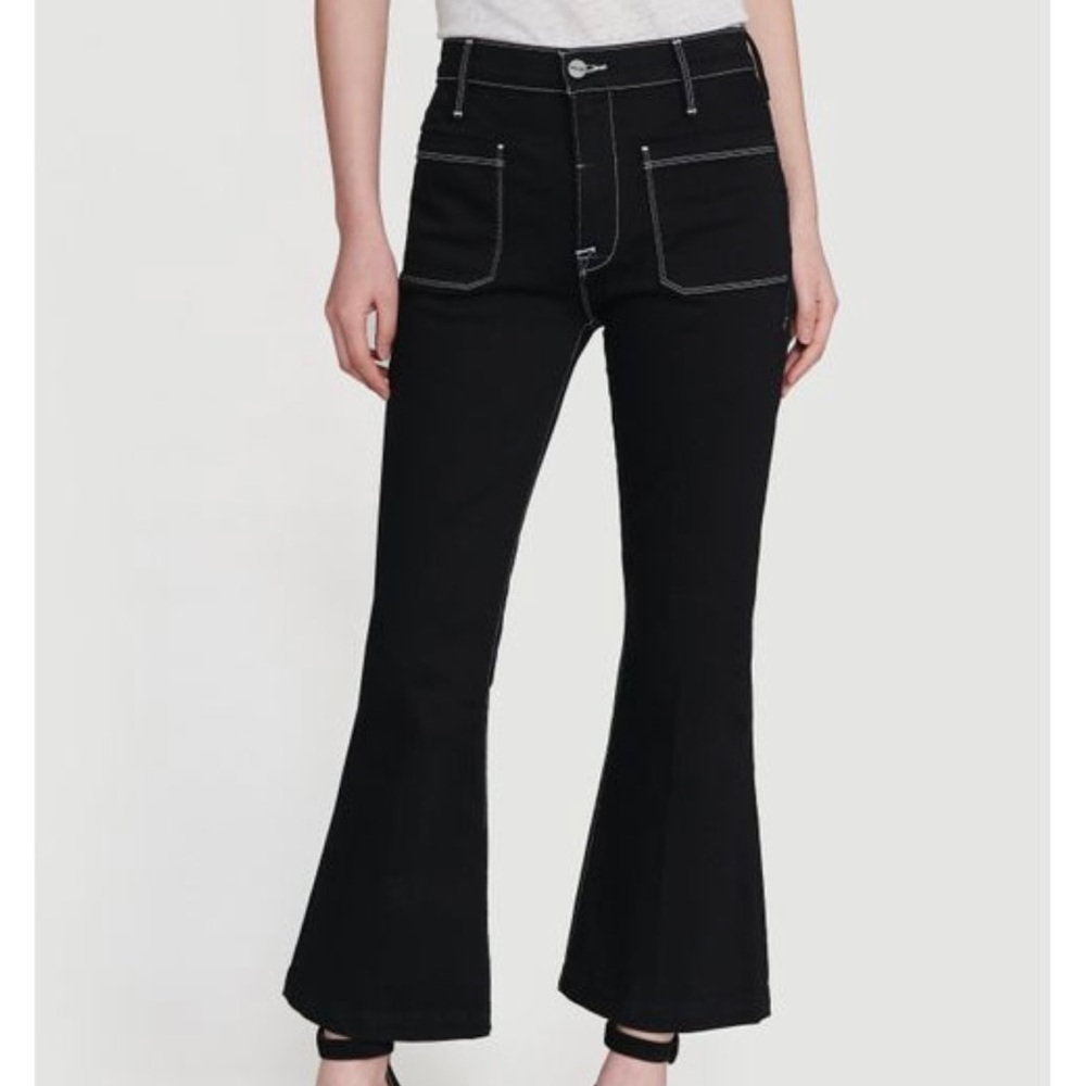 FRAME le Bardot crop flare black and white stitching